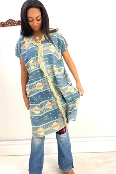 Anna Corinna Woven Sky Cotton Smock Dresss