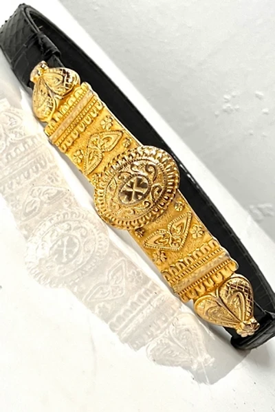 Vintage Alexis Kirk Leather Belt with Gold Statement Buckle Selected by Anna Corinna