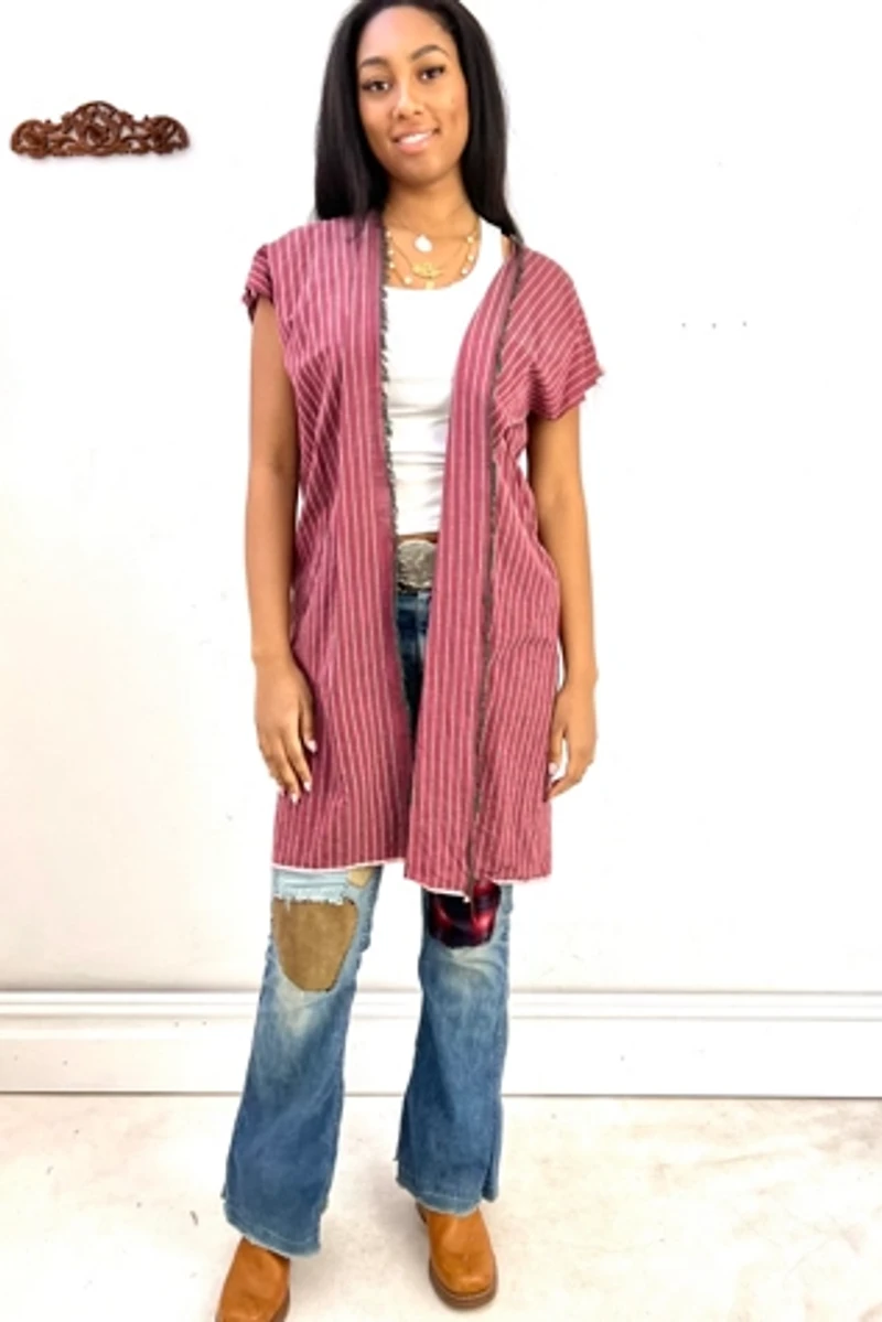 Anna Corinna Striped Merlot Smock Jacket