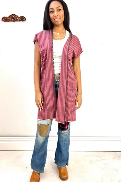 Anna Corinna Striped Merlot Smock Jacket