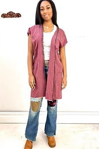 Anna Corinna Striped Merlot Smock Jacket