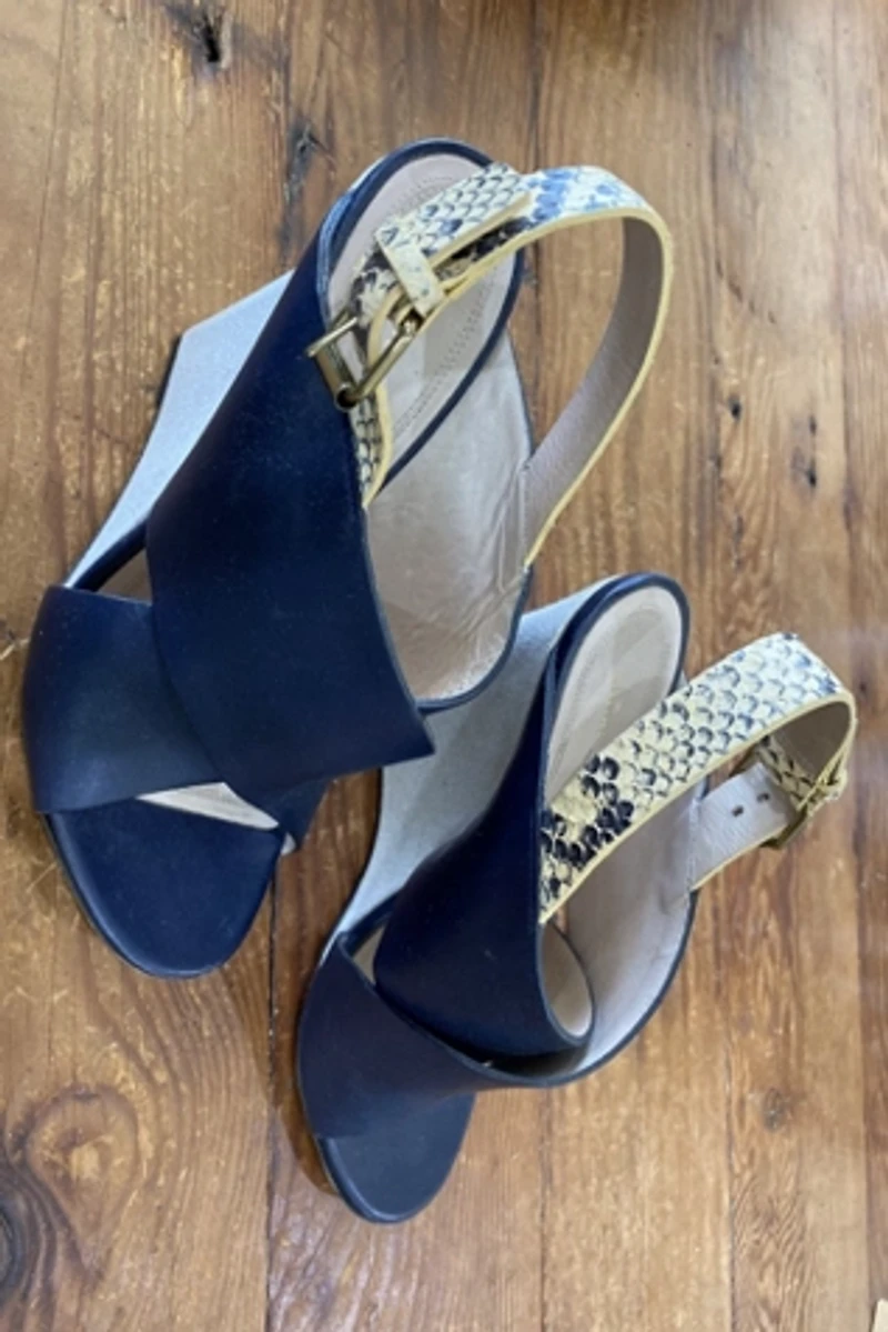 Celine Navy Leather Wedges Selected by The Curatorial Dept.