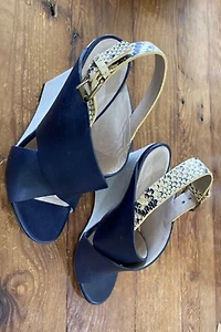 Celine Navy Leather Wedges Selected by The Curatorial Dept.