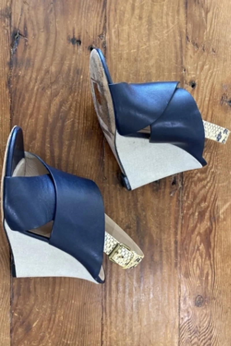 Celine Navy Leather Wedges Selected by The Curatorial Dept.