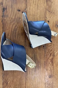 Celine Navy Leather Wedges Selected by The Curatorial Dept.