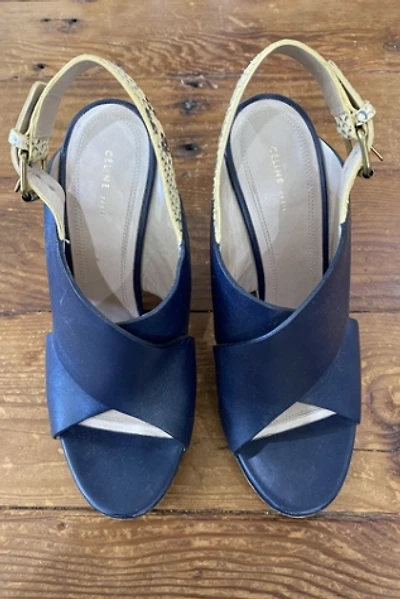 Celine Navy Leather Wedges Selected by The Curatorial Dept.