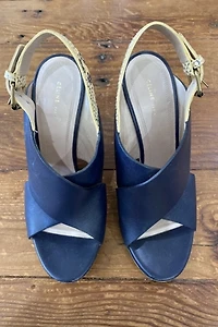 Celine Navy Leather Wedges Selected by The Curatorial Dept.