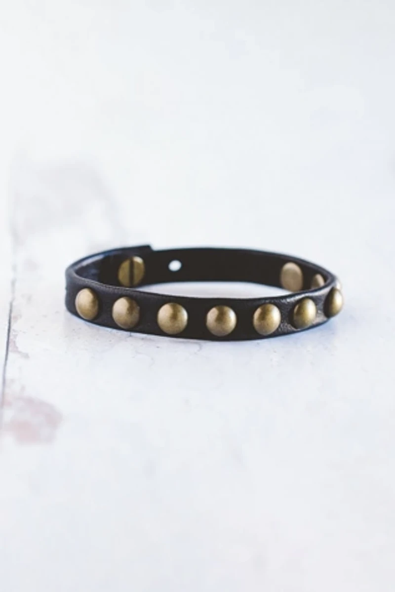 Giving Bracelets Antique Brass Dotty Leather Bracelet
