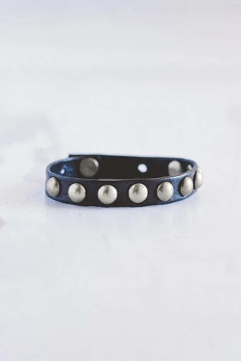 Giving Bracelets Brushed Silver Dotty Leather Bracelet