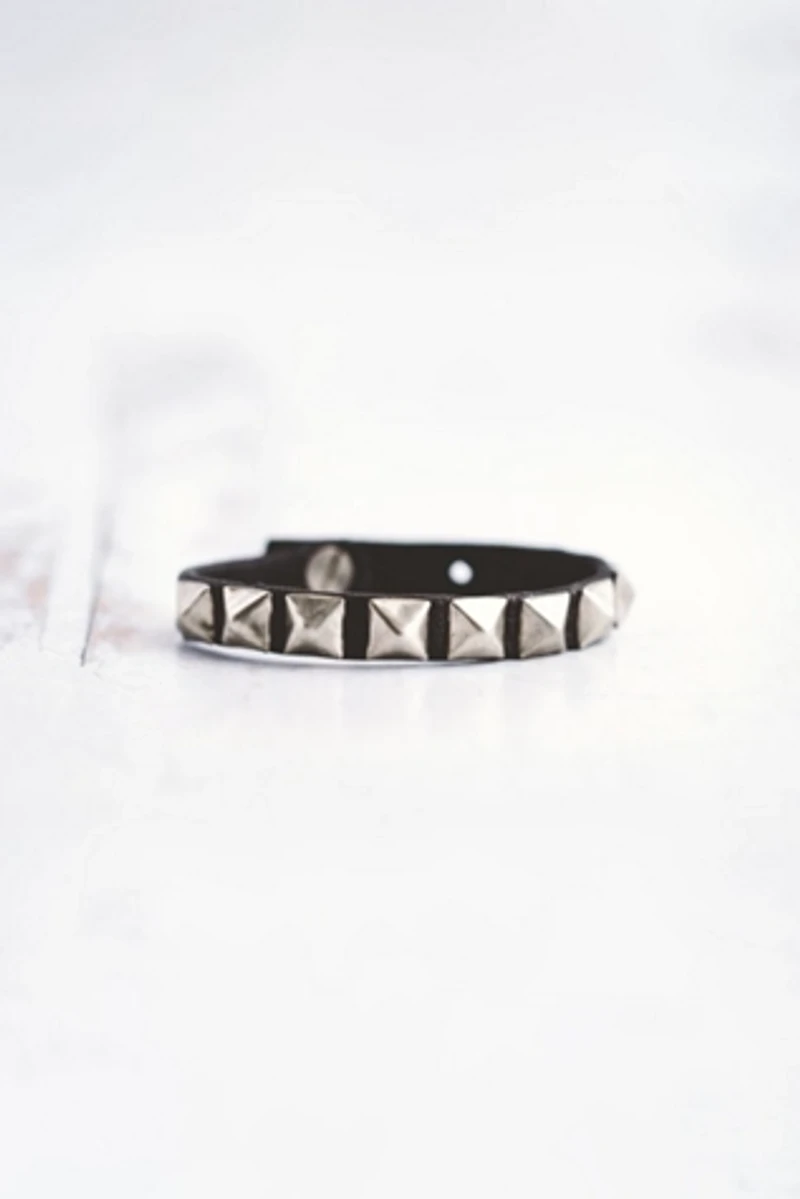 Giving Bracelets Brushed Silver Rockstar Leather Bracelet