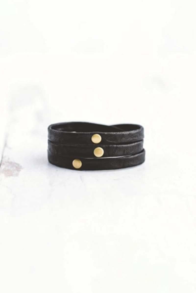 Giving Bracelets Antique Brass Triple Warrior Wrap Leather Bracelet