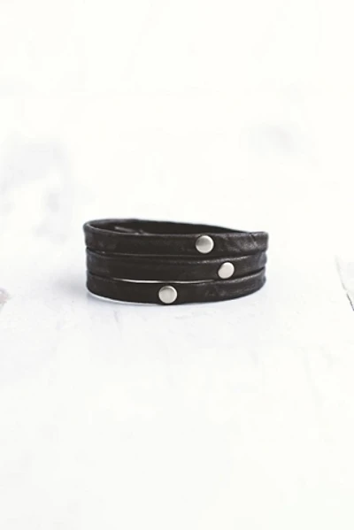 Giving Bracelets Brushed Silver Triple Warrior Wrap Leather Bracelet