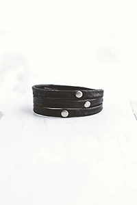 Giving Bracelets Brushed Silver Triple Warrior Wrap Leather Bracelet