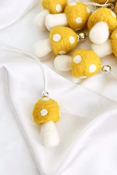 Golden Hour Design Yellow Felt Mushroom Ornaments Set