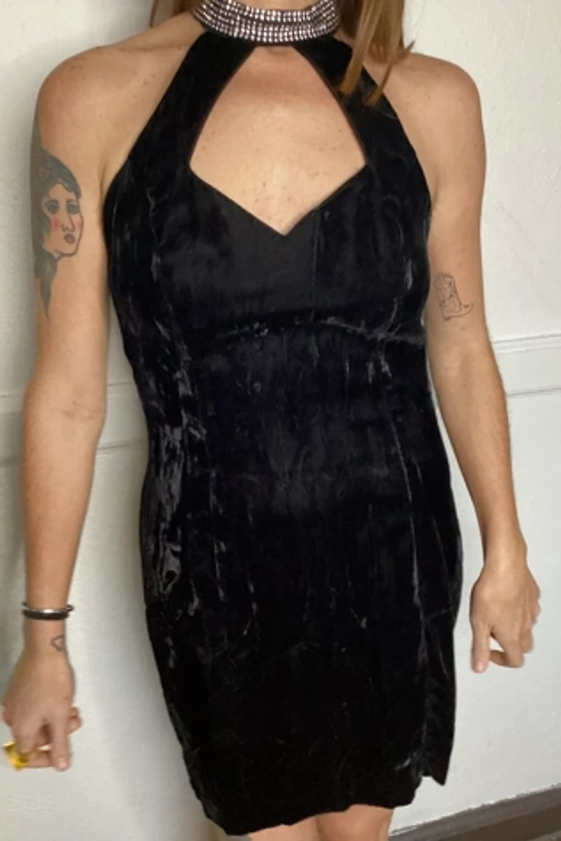1990s Black Velvet and Rhinestone Cocktail Dress Selected by Cherry