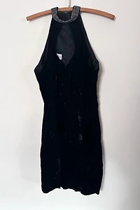 1990s Black Velvet and Rhinestone Cocktail Dress Selected by Cherry
