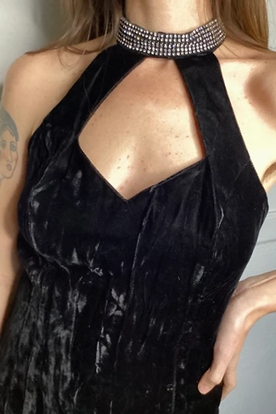1990s Black Velvet and Rhinestone Cocktail Dress Selected by Cherry