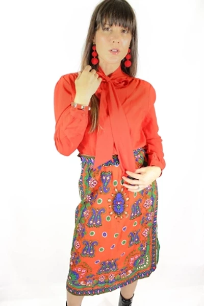 1960s Red Bow Tie Blouse Selected By Moons + Junes Vintage