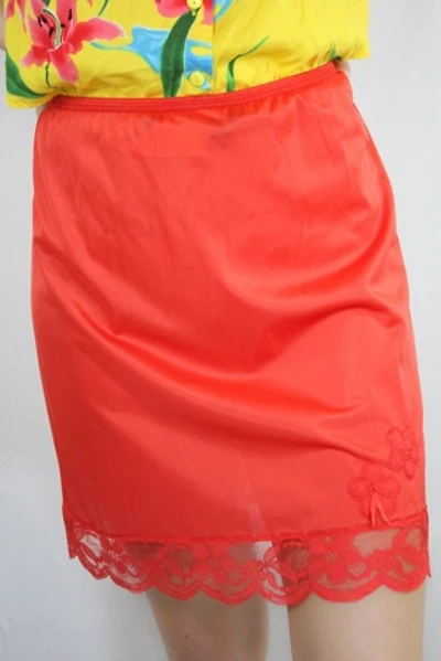 Vintage Red Lace Floral Slip Skirt Selected By Moons + Junes Vintage