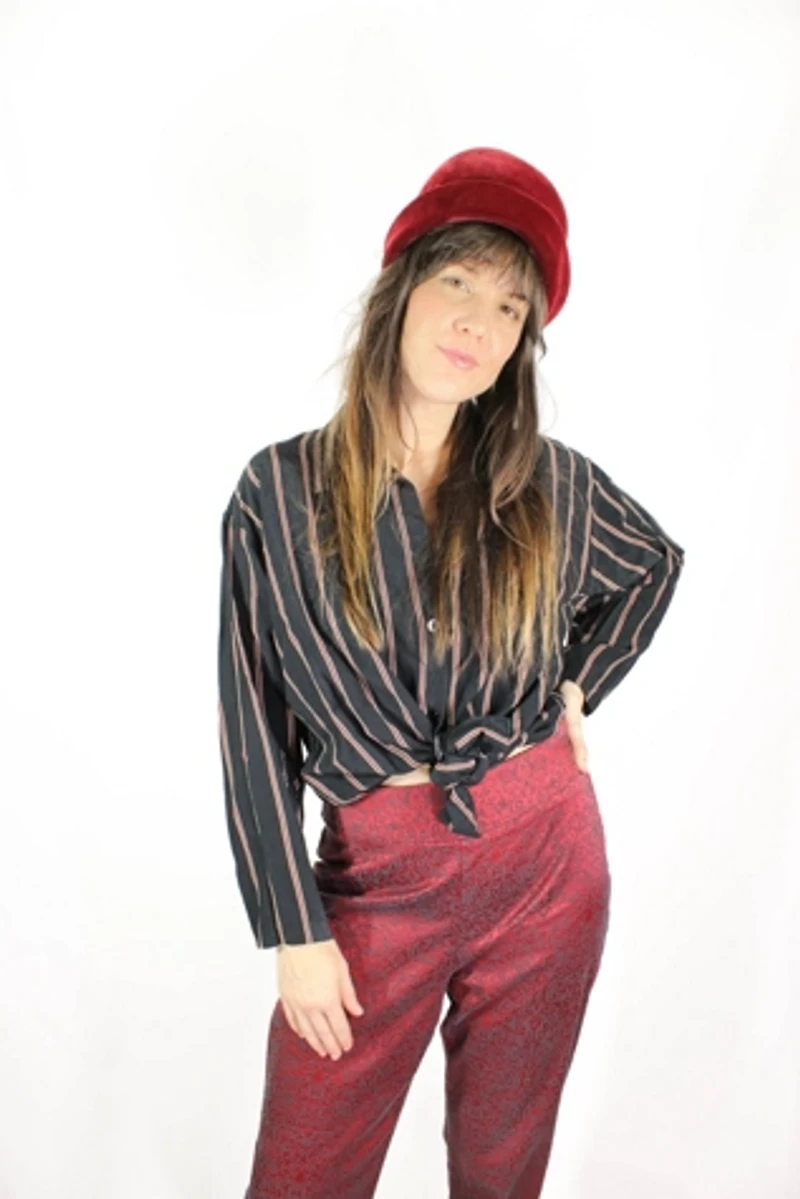 Hendrix Burgundy Tapestry Flare Pants Selected By Moons + Junes Vintage