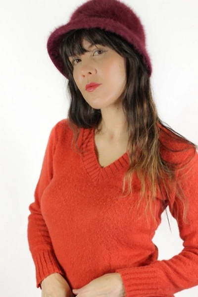 Burgundy Fuzzy Mod Bucket Hat Selected By Moons + Junes Vintage