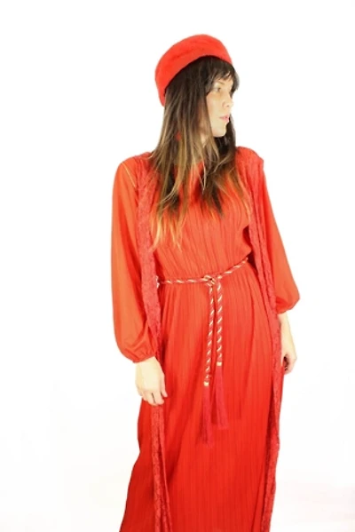 1970s Lace Vest Chiffon Maxi Two Piece Dress Selected By Moons + Junes Vintage