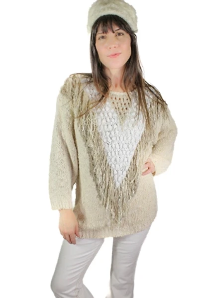 Shaggy Fringe Layered Crochet Woven Sweater Selected By Moons + Junes Vintage