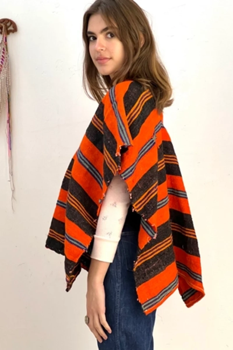 Anna Corinna Clementine Striped Woven Wool Poncho