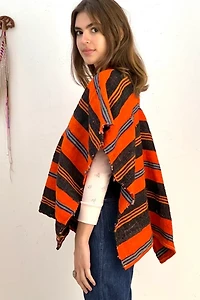 Anna Corinna Clementine Striped Woven Wool Poncho