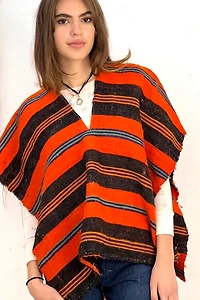 Anna Corinna Clementine Striped Woven Wool Poncho