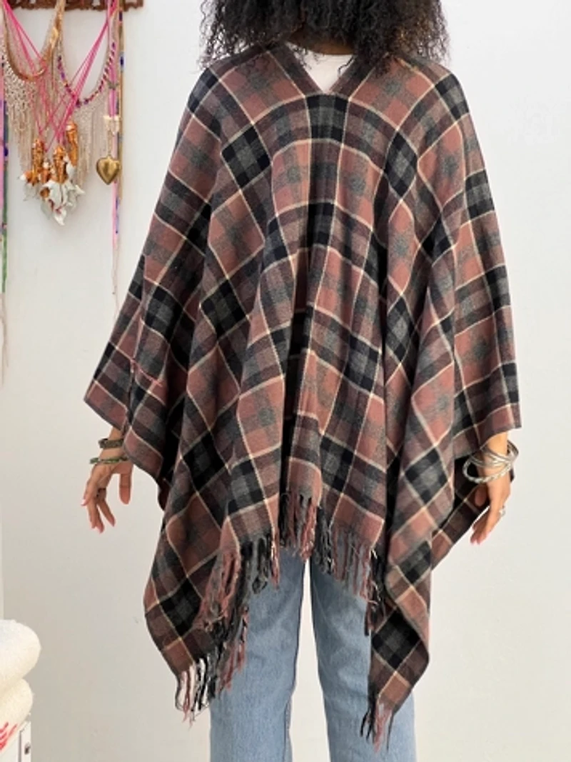 Anna Corinna Wool Dusty Plaid Poncho