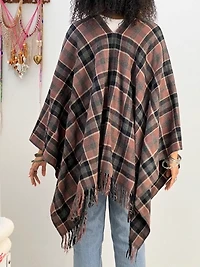 Anna Corinna Wool Dusty Plaid Poncho