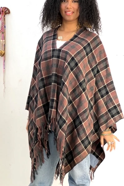 Anna Corinna Wool Dusty Plaid Poncho