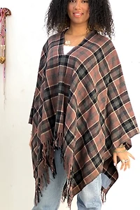 Anna Corinna Wool Dusty Plaid Poncho