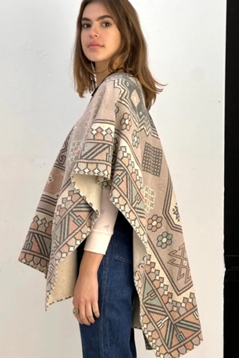 Anna Corinna Geometric Print Woven Cotton Poncho