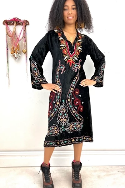 Vintage Velvet Chain Stitched Boho Dress Selected by Anna Corinna