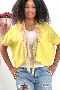 Anna Corinna Wooly Lemon Fringe Wool Jacket