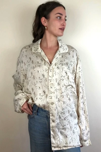 Vintage Creme Circular Printed Silk Blouse Selected by Picky Jane