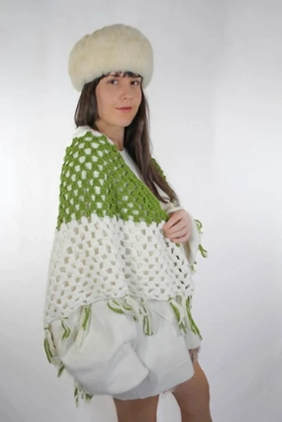 1970s Handmade Crochet Fringe Poncho Shawl Selected By Moons + Junes Vintage