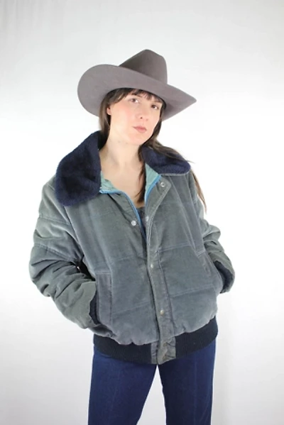 Vintage Yellowstone Velour Quilted Bomber Jacket Selected By Moons + Junes Vintage