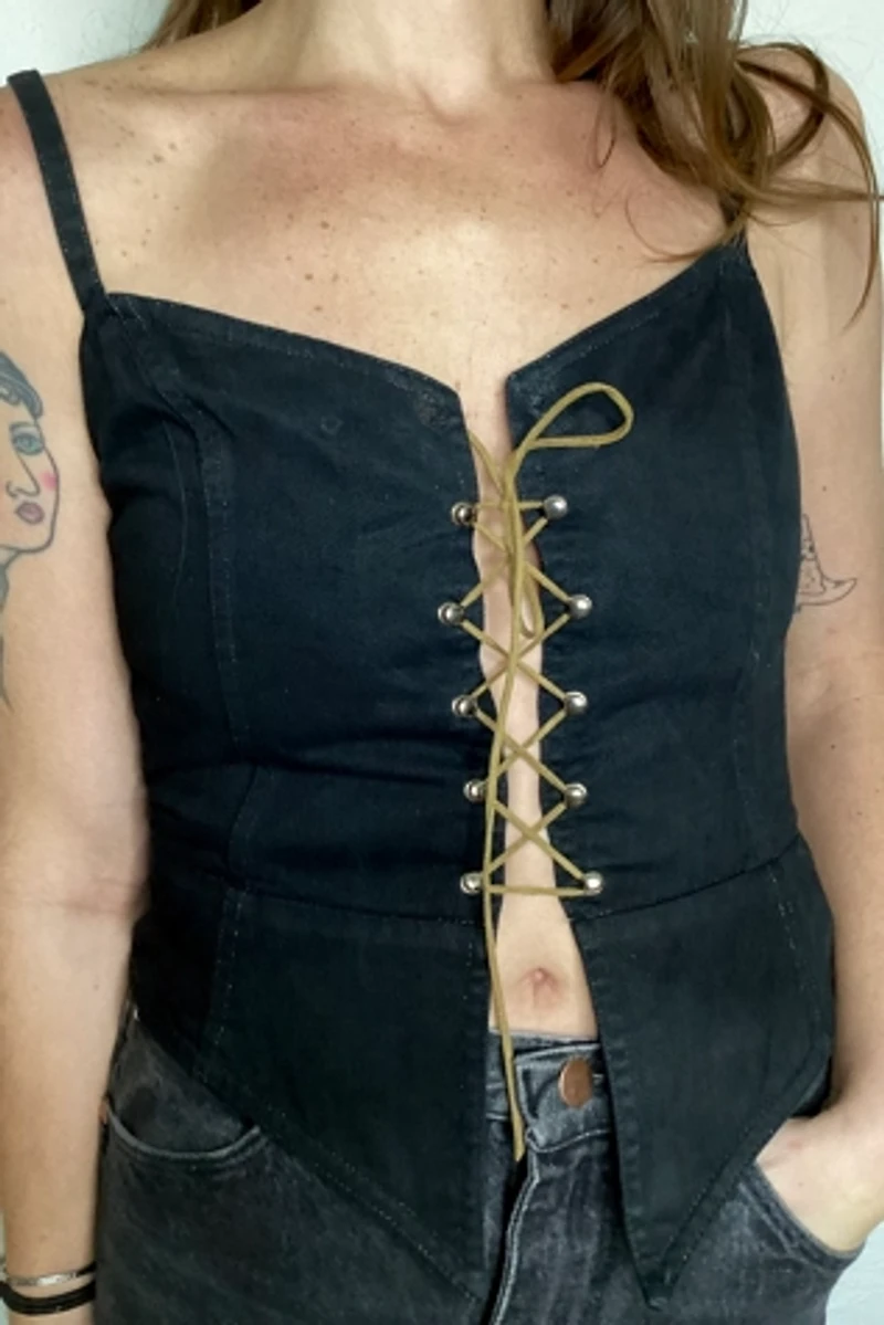 1990s JAG Lace Up Denim Top Selected by Cherry