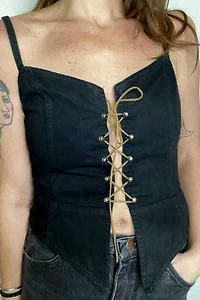 1990s JAG Lace Up Denim Top Selected by Cherry