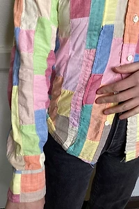 1970s Patchwork Madras Cotton Western Shirt Selected by Cherry