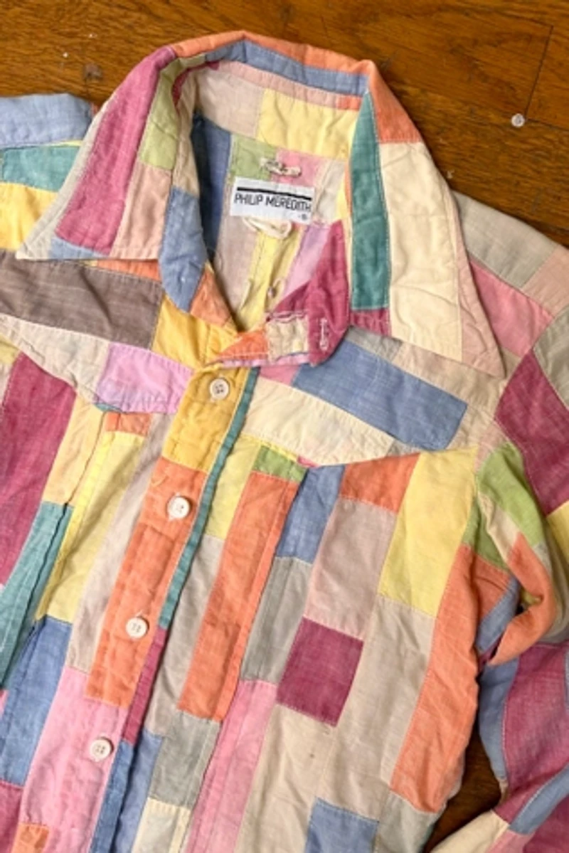 1970s Patchwork Madras Cotton Western Shirt Selected by Cherry