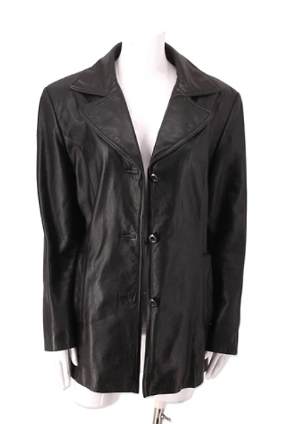 1990s Wilsons Black Leather Trench Jacket Selected By Ritual Vintage