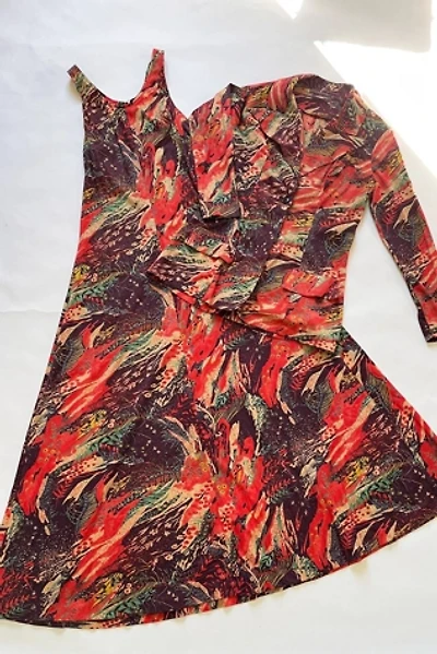 Vintage 1970's Psychedelic Landscape Maxi Dress and Jacket Set Selected by FernMercantile
