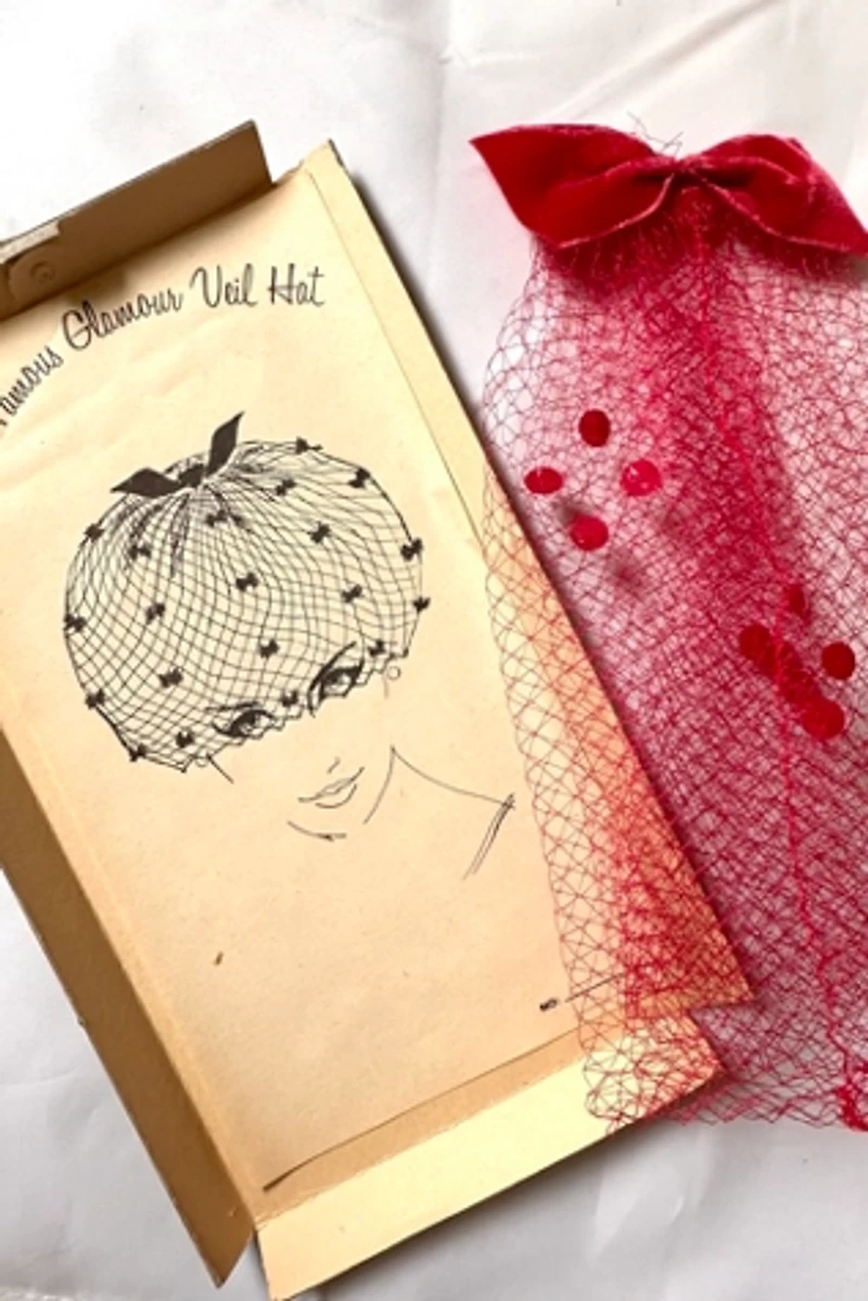 Deadstock 1950s Red Glamour Veil Hat Selected by Cherry