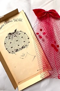 Deadstock 1950s Red Glamour Veil Hat Selected by Cherry