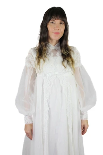 1960s White Chiffon Lace Bridal Gown Selected By Moons + Junes Vintage