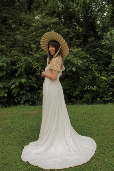 1930s Champagne Satin Lace Long Train Wedding Gown Selected By Moons + Junes Vintage
